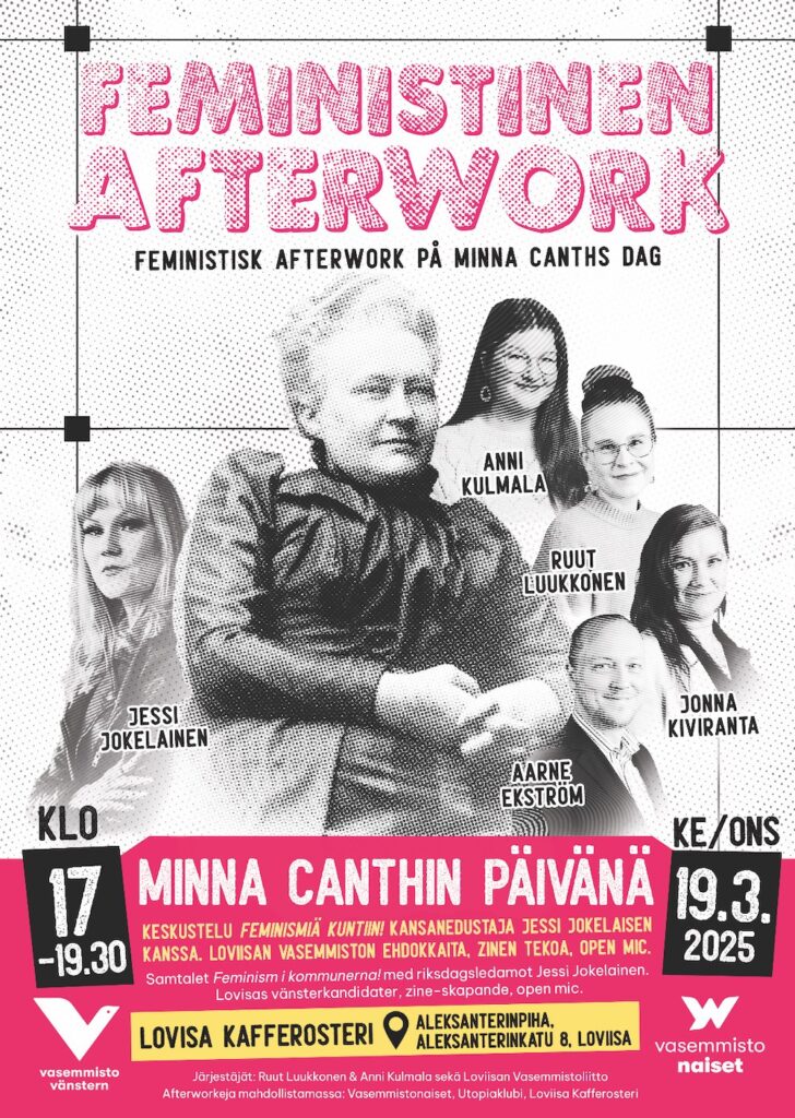 Feministinen Afterwork ilta Vasemmisto - Loviisa - Minna Canthin päivä